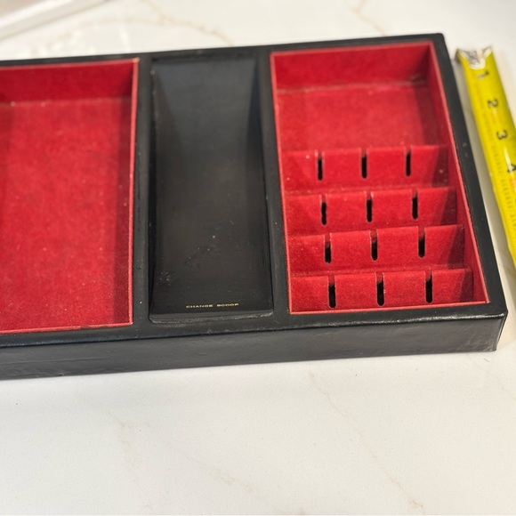 Vintage Men’s Valet Tray Dresser Caddy Black Leather Organizer - Picture 6 of 7